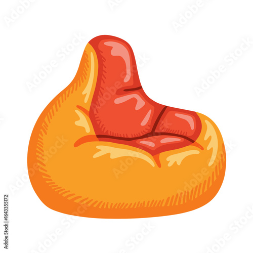 Bean bag chair in orange and red color with soft texture  
