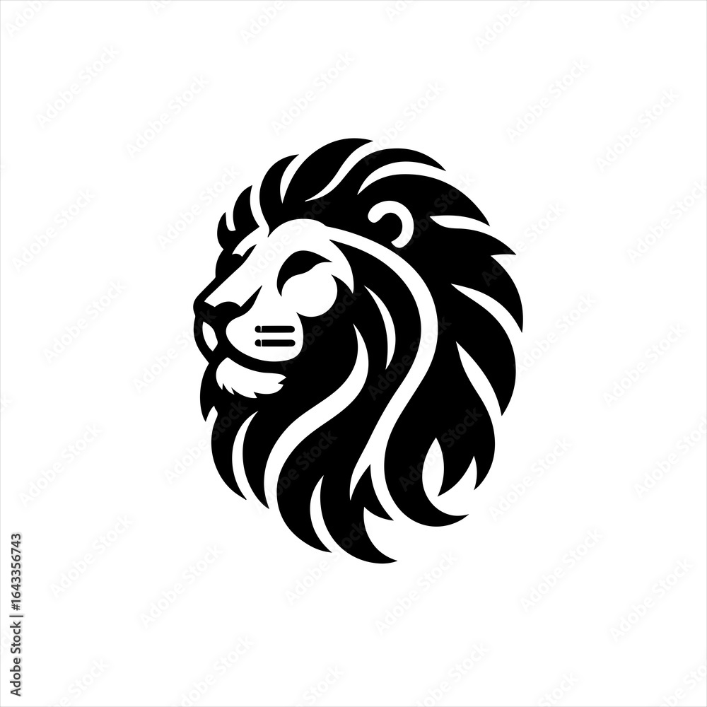 Fototapeta premium Stylized black lion head silhouette on white background