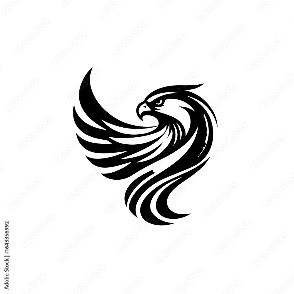 Obraz premium Stylized black eagle or hawk emblem with spread wings