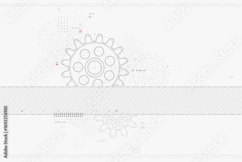 Abstract mechanic parts of car engine or watch. Gear blueprint technical background. Cogs and wheels in gray color. Blueprint of working clock. Tech drawing of gears connection. Vector illustration.