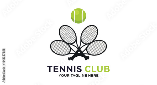 Tennis club logo design with rackets and ball illustration