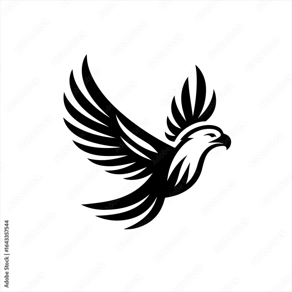 Obraz premium Stylized black eagle in flight silhouette