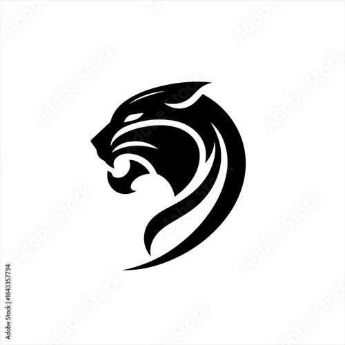 Stylized black panther head roaring with flowing mane