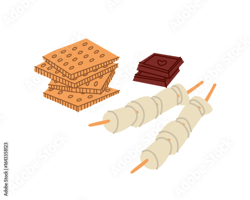 Smore dessert cartoon sandwich with chocolate and marshmallow isolated vector illustration on white background. 	