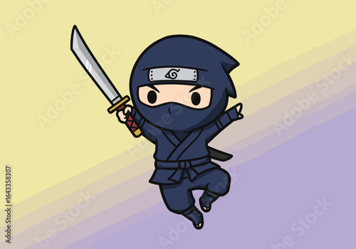 Cartoon Ninja Character with Sword and Headband