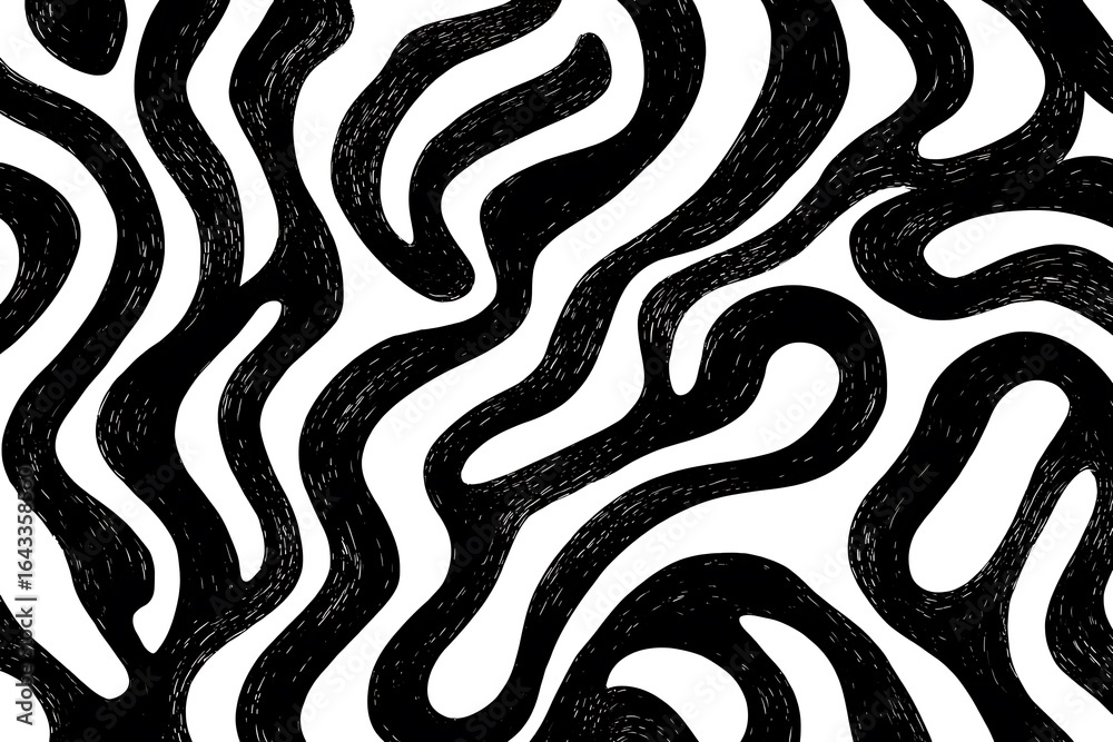 Fototapeta premium Bold curved lines seamless pattern with doodle ornament 
