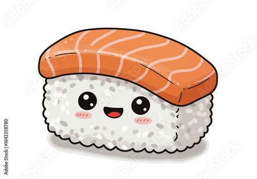 Cute Salmon Nigiri Sushi Cartoon Character with Smiling Face