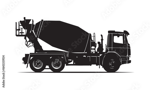 Black Silhouette of a Concrete Mixer Truck on a White Background