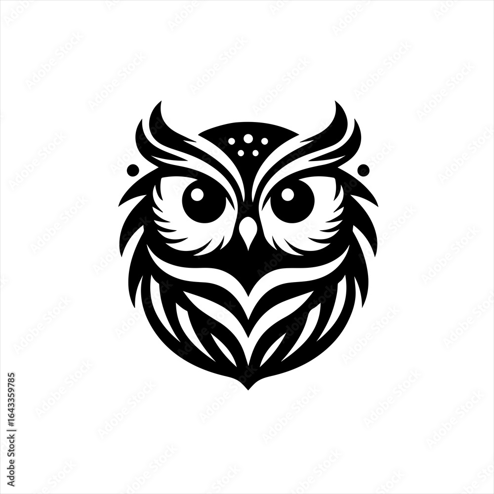 Obraz premium Stylized black and white owl logo design