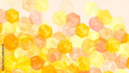 Abstract watercolor hexagons in warm yellow and peach tones