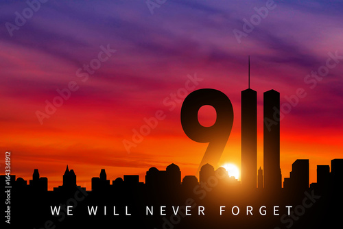 Patriot Day. Background with New York City Silhouette. September 11. 3d Illustration.