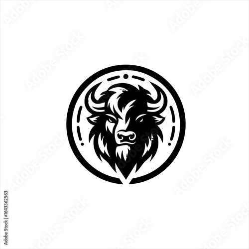 Stylized black and white bison head emblem in a circle