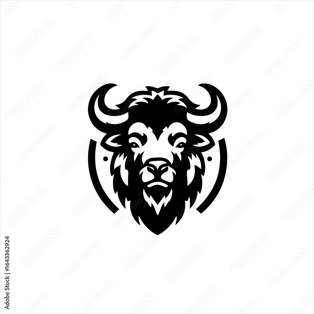 Fototapeta premium Black and white stylized bison head logo emblem