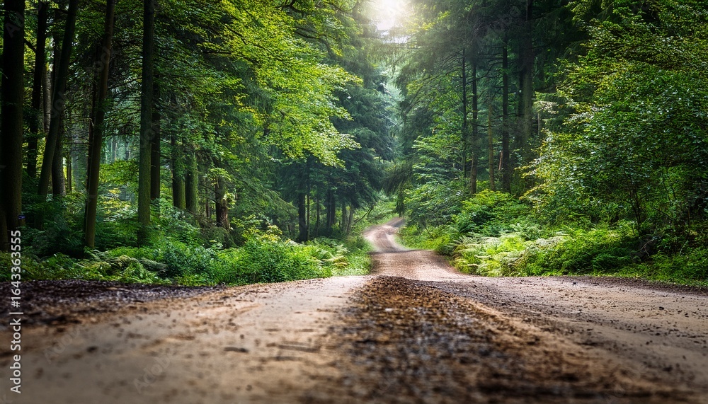 Obraz premium broken road through a lush forest a journey s path