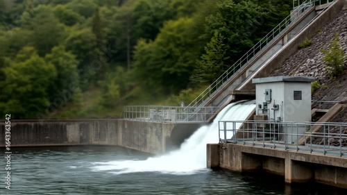Hydroelectric Dam Power Generation in Lush Green Forest