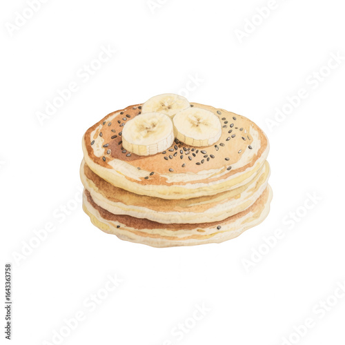 Watercolor Pancakes with Banana and Sesame: Breakfast Treat