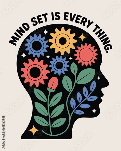 Gears and growth inside a human head illustrating mindset is everything T Shirt Design