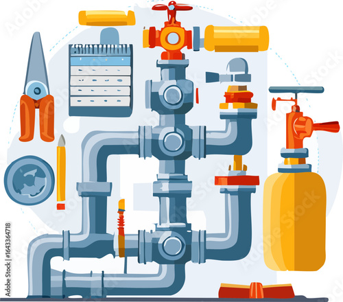 set of pipes and valves