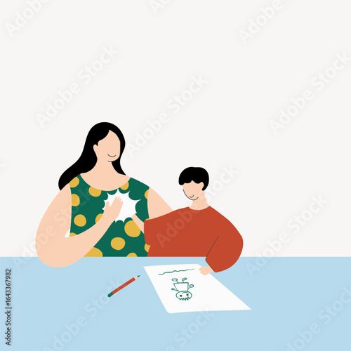 Mother teaching son collage element vector