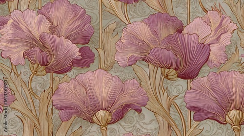 Wallpaper Mural Elegant floral pattern featuring large, pink flowers on a subtle textured background. Torontodigital.ca