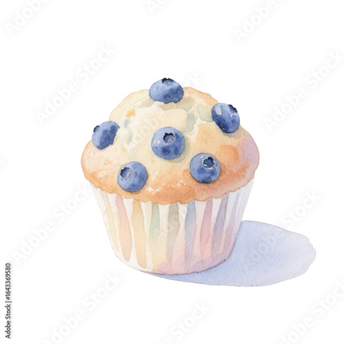 Watercolor Blueberry Muffin Illustration, Isolated on White