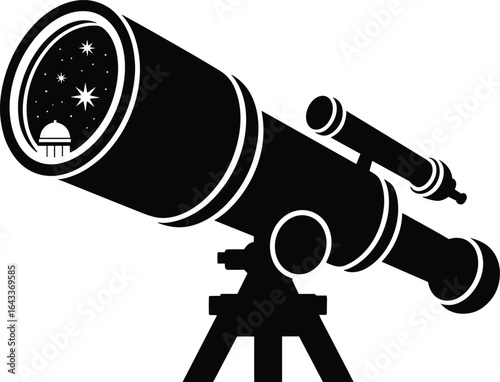 Telescope viewing stars and observatory dome astronomy