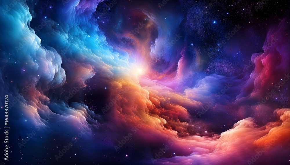 Obraz premium an otherworldly scene of nebula clouds swirling in space with vibrant colors and celestial elements