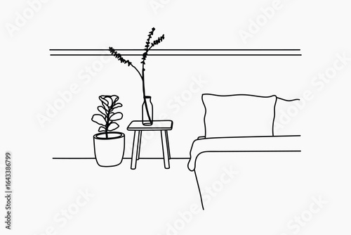 Bedroom plant decor hand drawn illustration vector