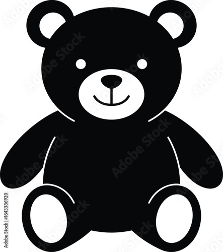 Teddy bear silhouette, cute stuffed animal, plush toy, kids toy, black and white, cuddly bear, children’s gift, isolated icon