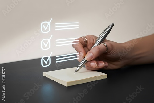 Writing on Notepad with Floating Digital Checklist