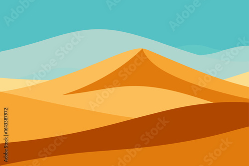 Illustration of a desert landscape with dunes and blue sky