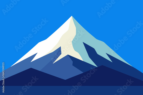 Stylized mountain peak with snow against a blue sky backdrop