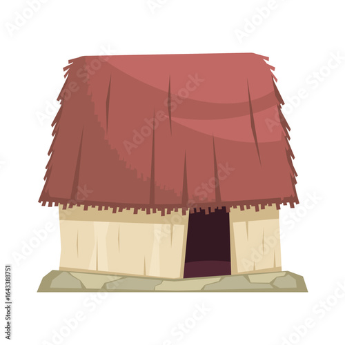Traditional Hut Illustration Rustic Dwelling with Thatch Roof Design