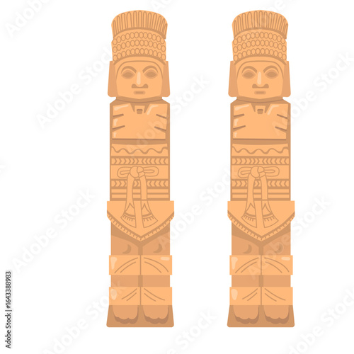 Ancient Mesoamerican Toltec warrior stone statue illustration