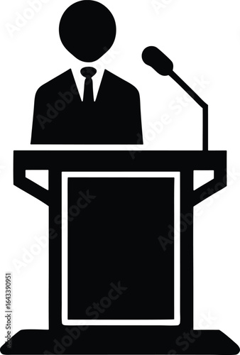 speaker at podium vector icon.