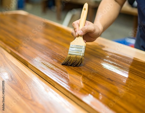 Wood table being varnished