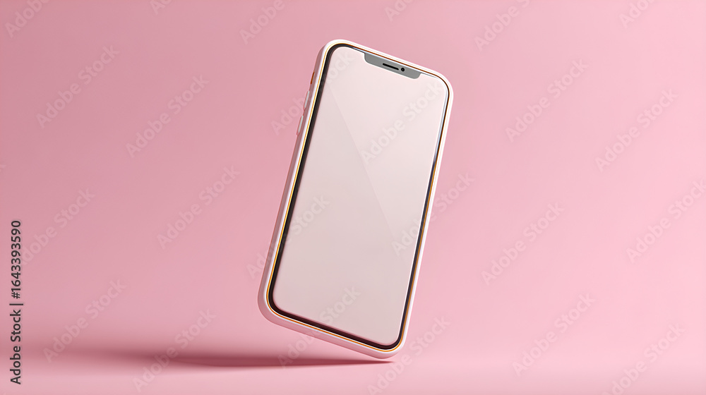 Blank smartphone mockup floating with soft shadows on pastel background