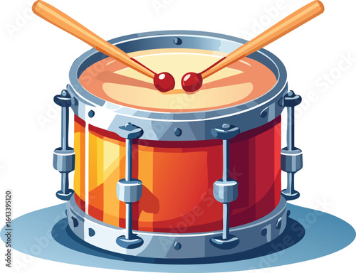 Colorful snare drum with sticks in flat vector style for music and instrument themes. Generative AI