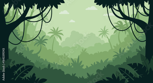 Lush and Mystical Jungle Background, Exotic Flora and Vibrant Canopy