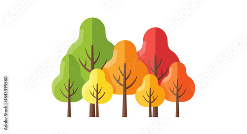 Minimalist Autumn Forest Illustration with Vibrant Trees on White Backdrop