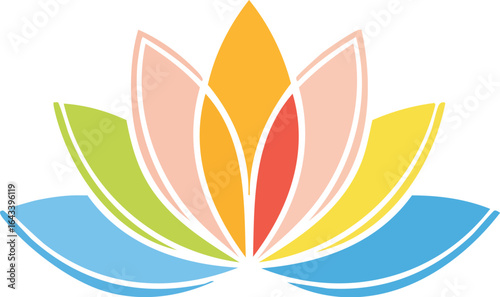 Colorful lotus flower illustration in flat vector style, symbolizing purity and harmony. Generative AI