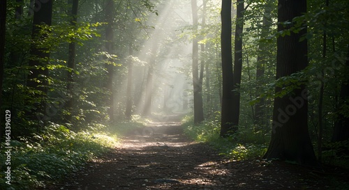 Misty morning forest path