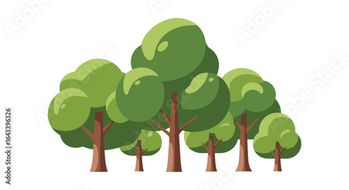 Stylized vector illustration of a group of vibrant green trees, forestry