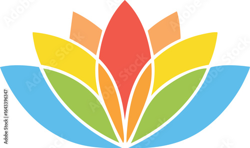 Colorful lotus flower illustration in flat vector style, symbolizing purity and harmony. Generative AI