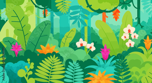 Lush jungle vegetation: a vivid botanical illustration of vibrant flora