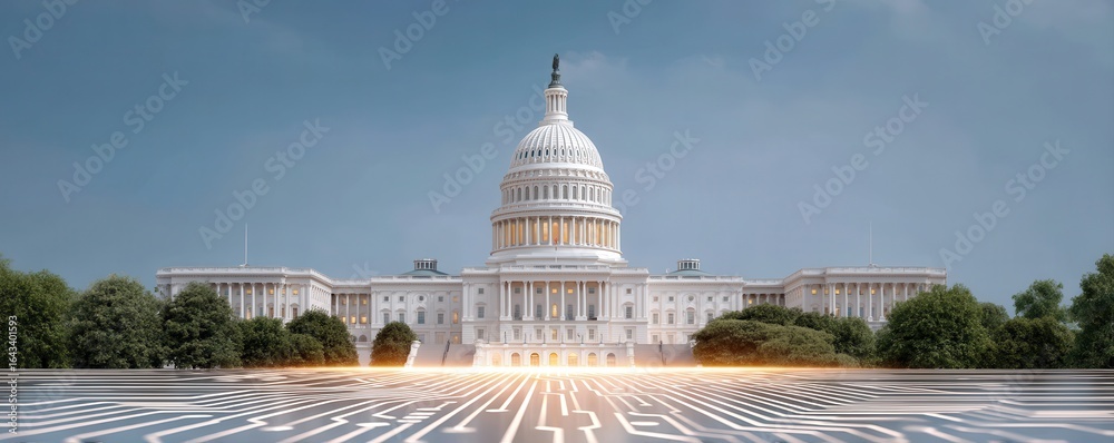 Fototapeta premium Capitol building with intricate landscaping and a clear blue sky backdrop.