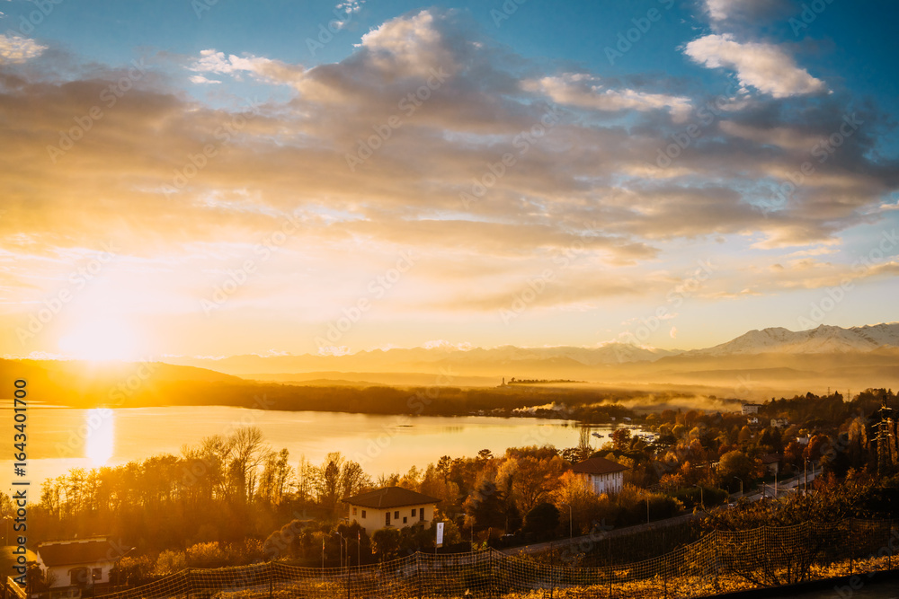 Fototapeta premium sunset over the river