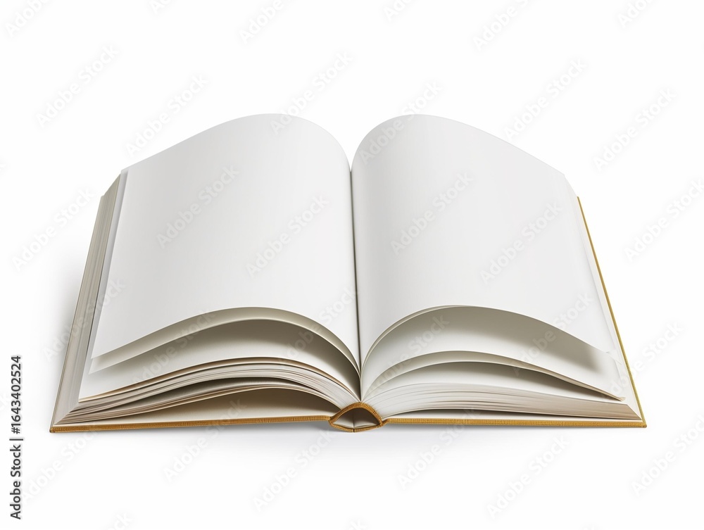 Realistic open hardcover book mockup, blank pages, isolated on white background, flat lay photography. Realistic open hardcover book mockup, blank pages, isolated on white background, flat lay photography.