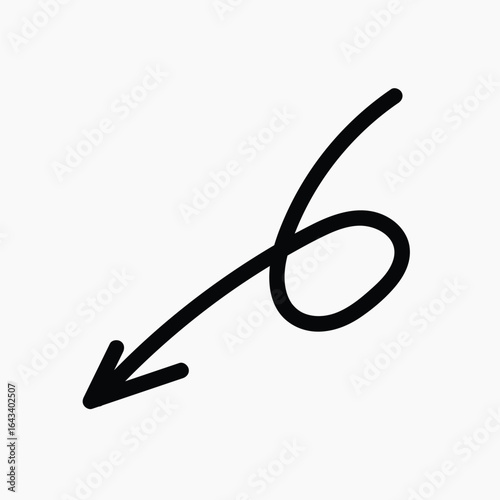 Curved arrow pointing downward left illustration vector