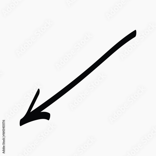 Curved black arrow pointing down illustration vector